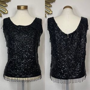 Vintage Black Waterfall Beaded Top